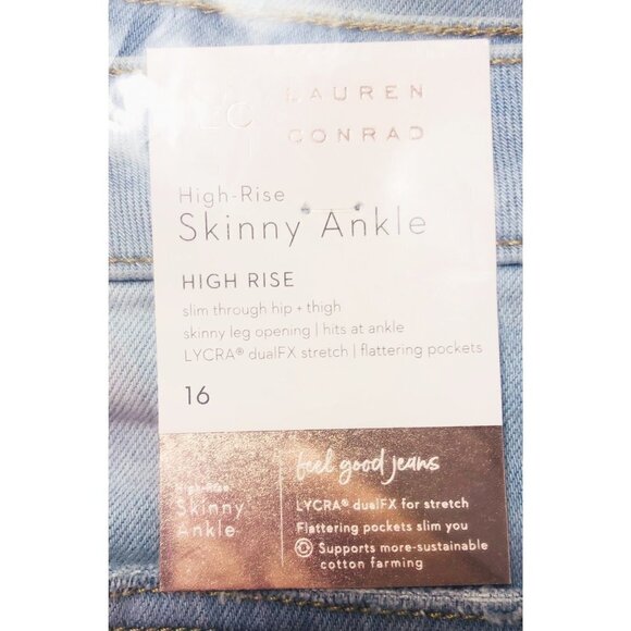 LC Lauren Conrad Womens High Rise Light Distressed Ankle Skinny Jeans Sz 16 New - Picture 4 of 8